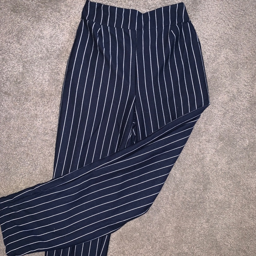 navy striped pants